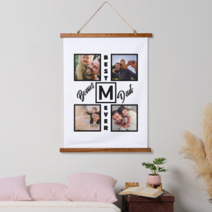 Custom Modern Bonus Vater Stepdad 4 Foto Collage Wandteppich Mit Holzrahmen