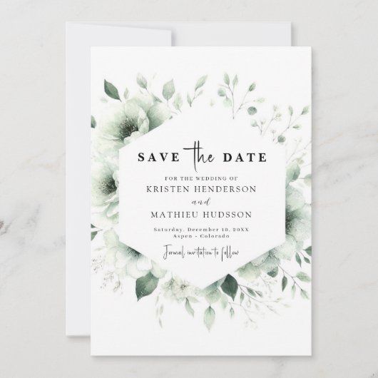 Custom Modern Botanical Sage Green Wedding Save The Date (Vorderseite)