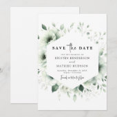 Custom Modern Botanical Sage Green Wedding Save The Date (Vorne/Hinten)