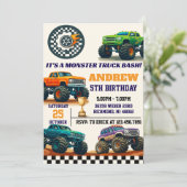 Custom Modern Boy Monster Truck Party Geburtstag Einladung (Stehend Vorderseite)