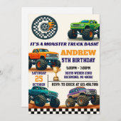 Custom Modern Boy Monster Truck Party Geburtstag Einladung (Vorne/Hinten)