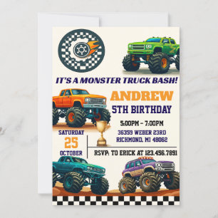 Custom Modern Boy Monster Truck Party Geburtstag Einladung