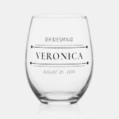 Custom Modern Bridesmaid Name Black Wedding Date Weinglas Ohne Stiel (Vorderseite)