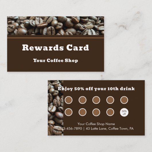 Custom Modern Cafe Coffee Shop Reward Customer Treuekarte (Vorne/Hinten)