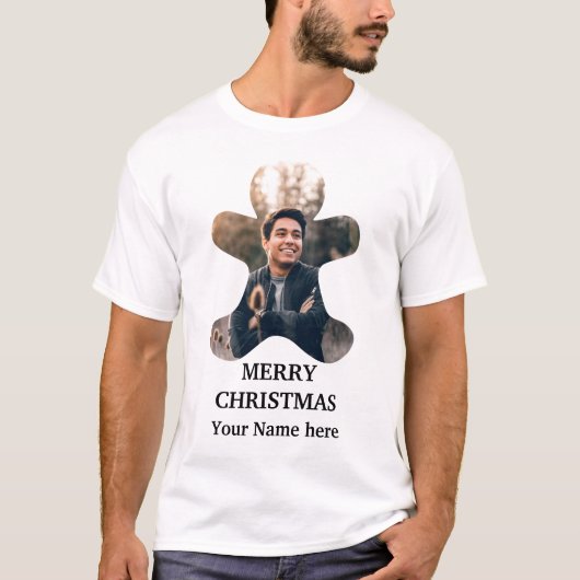 Custom Modern Christmas Lebkuchen Mann Foto T-Shirt (Vorderseite)