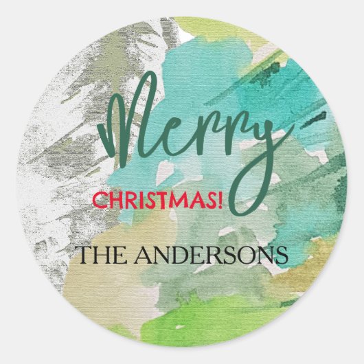 Custom Modern Christmas Tree Wasserfarben Kunst Runder Aufkleber (Vorderseite)