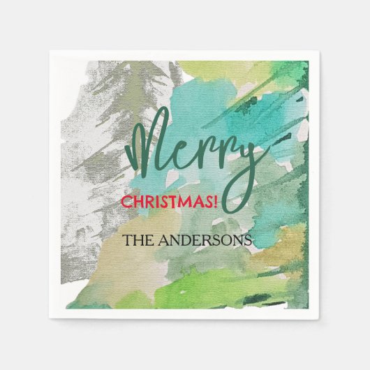 Custom Modern Christmas Tree Wasserfarben Kunst Serviette (Vorderseite)