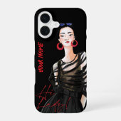 Custom Modern City Girl Black Red Graphic iPhone 16 Hülle (Rückseite)