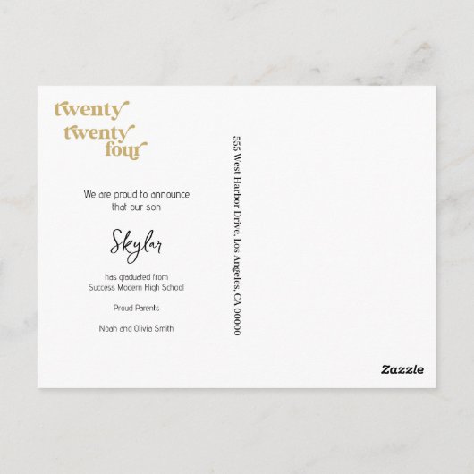 Custom Modern Class of 2024 Foto Abschluss Postkarte (Rückseite)