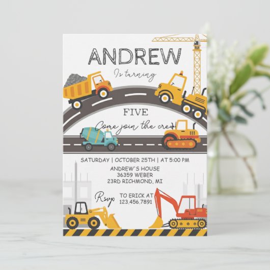 Custom Modern Construction Birthday card Einladung (Stehend Vorderseite)