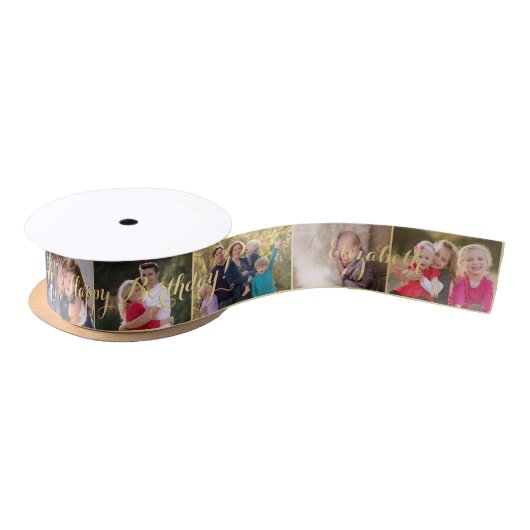 Custom Modern Cool Trendy Birthday Photo Gift Wrap Satinband (Spule)