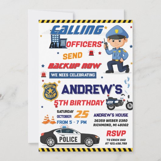 Custom Modern Cop Police Officer Birthday party Einladung (Vorderseite)