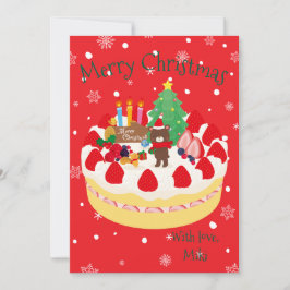  Custom Modern Cute Christmas Cake Bear Red Feiertagskarte