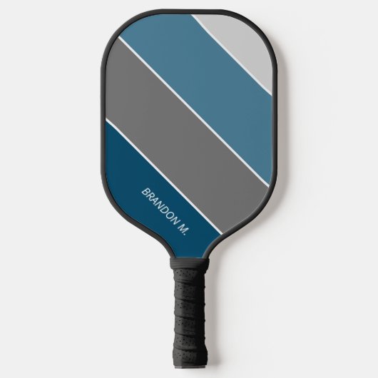 Custom Modern Dark Aquamarin Blue Graue Streifen A Pickleball Schläger (Vorderseite)