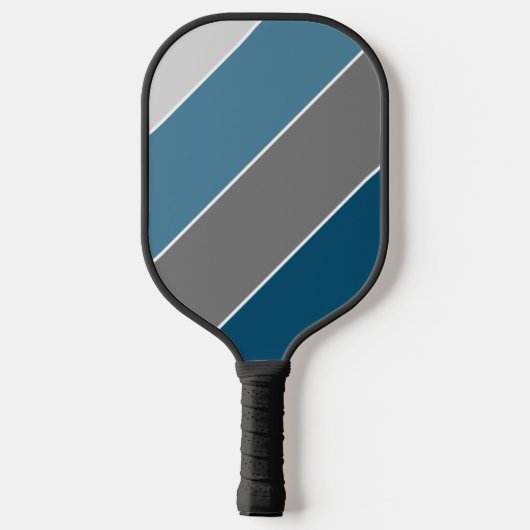 Custom Modern Dark Aquamarin Blue Graue Streifen A Pickleball Schläger (Rückseite)