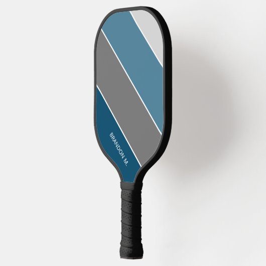 Custom Modern Dark Aquamarin Blue Graue Streifen A Pickleball Schläger (Links)