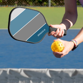 Custom Modern Dark Aquamarin Blue Graue Streifen A Pickleball Schläger