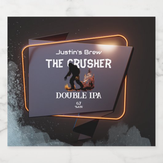 Custom Modern Dark Bigfoot Editable Orange Neon Bierflaschenetikett (Einzelnes Label)