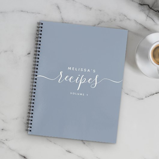 Custom Modern Dusty Blue Elegante Script Recipe Notizblock