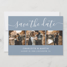 Custom Modern Dusty Blue Wedding 4 Foto Save The Date
