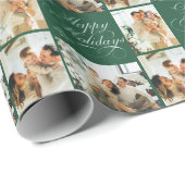 Custom Modern Elegant Photo Green Happy Holidays Geschenkpapier (Rolleneckpunkt)