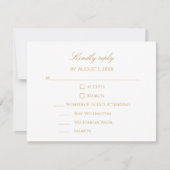 Custom Modern Elegant Script Gold & White Wedding RSVP Karte (Vorderseite)