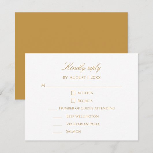 Custom Modern Elegant Script Gold & White Wedding RSVP Karte (Vorne/Hinten)
