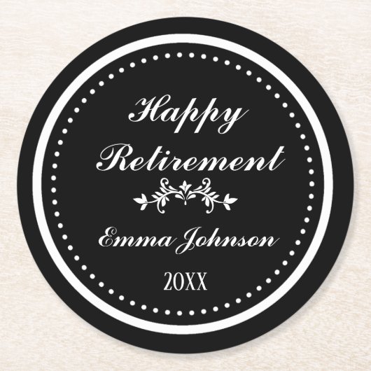 Custom Modern Elegante Black&White Happy Rentireme Runder Pappuntersetzer (Vorderseite)