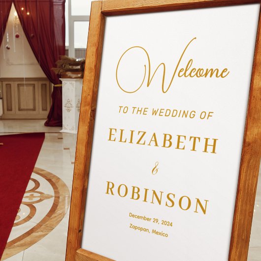 Custom Modern Elegante Gold Script Hochzeit Willko Acrylschild