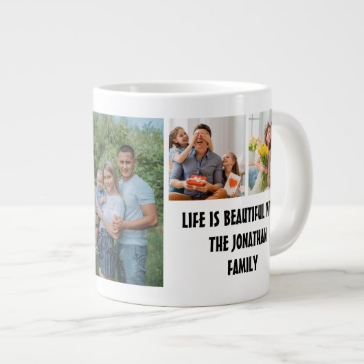 Custom Modern Family 7 Photo Collage Template Jumbo-Tasse (Vorderseite Rechts)