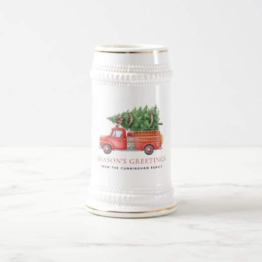 Custom Modern Firefighter Christmas Fire Truck Bierglas (Mittel)