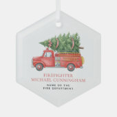 Custom Modern Firefighter Christmas Fire Truck  Ornament Aus Glas (Vorderseite)