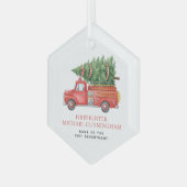 Custom Modern Firefighter Christmas Fire Truck  Ornament Aus Glas (Vorderseite Links)