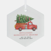 Custom Modern Firefighter Christmas Fire Truck  Ornament Aus Glas (Rückseite)