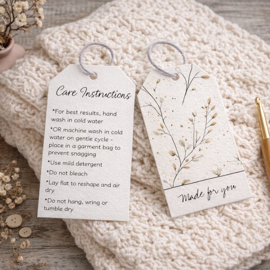 Custom Modern Floral Handmade Care Instructions Geschenkanhänger