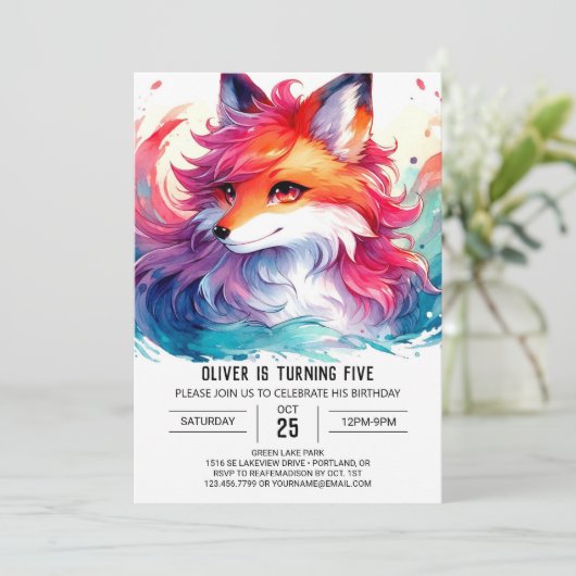 Custom Modern Fox Geburtstag Einladung (Stehend Vorderseite)