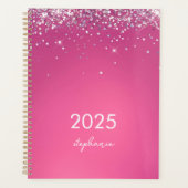 Custom Modern Fuchsia Pink Glitzer 2025 Planer (Vorderseite)