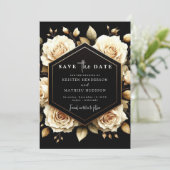 Custom Modern Gold and Black Wedding Save The Date (Stehend Vorderseite)