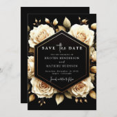 Custom Modern Gold and Black Wedding Save The Date (Vorne/Hinten)