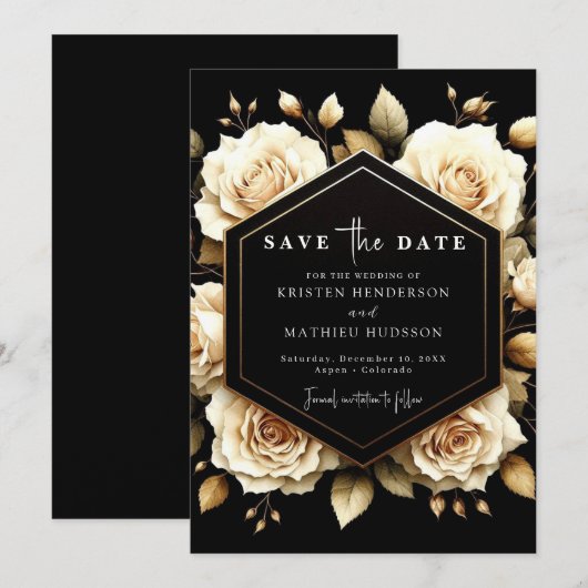 Custom Modern Gold and Black Wedding Save The Date (Vorne/Hinten)