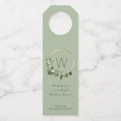 Custom Modern Green Monogram Wreath family Flaschenanhänger (Rückseite)