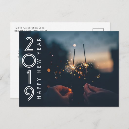 Custom Modern Happy New Year Firework Sparklers Postkarte (Vorne/Hinten)