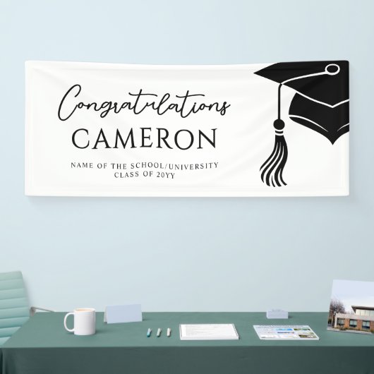 Custom Modern Hat and Tassel Graduation Party Banner (Messe)