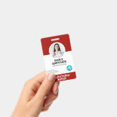 Custom Modern Hospital Employee Foto ID Card Red Ausweis (Handheld)