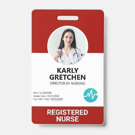 Custom Modern Hospital Employee Foto ID Card Red Ausweis (Vorderseite)
