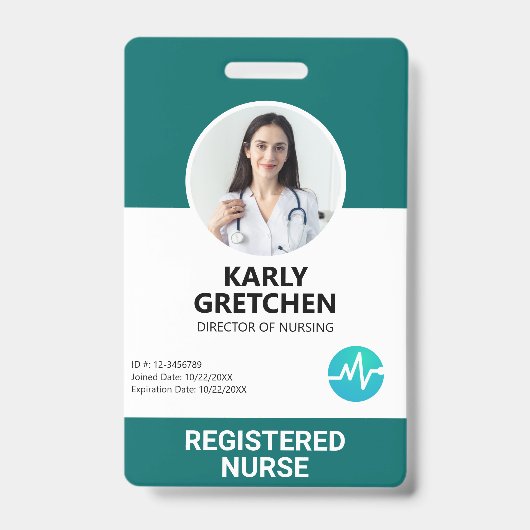 Custom Modern Hospital Mitarbeiter Foto ID Green Ausweis (Vorderseite)