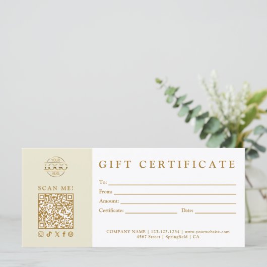 Custom Modern Minimalist Business Gift Certificate (Stehend Vorderseite)