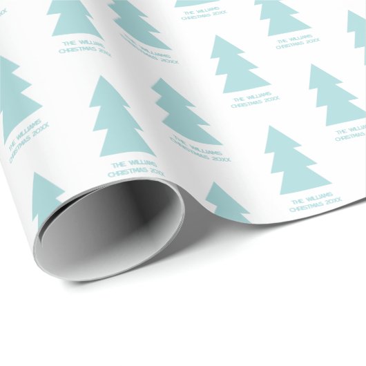 Custom Modern Minimalistisch Blue Christmas Trees Geschenkpapier (Rolleneckpunkt)