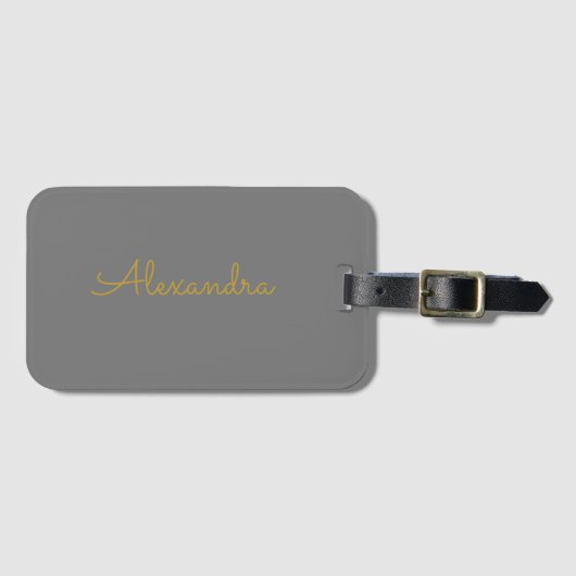 Custom Modern Minimalistisches Gold Script grau Gepäckanhänger (Vorderseite (Horizontal))