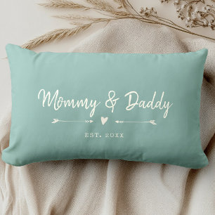Custom Modern Mommy & Daddy New Parters Dusty Sage Lendenkissen